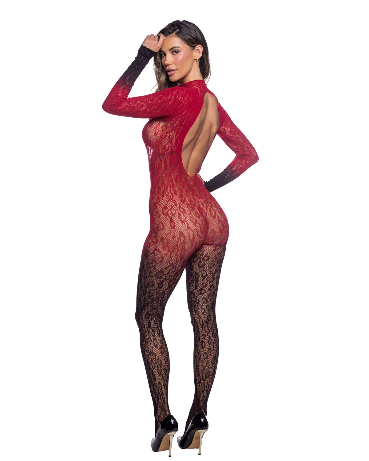 Roma Costume Wild Night Bodystocking LI042 in Wine/Black;Roma Costume Wild Night Bodystocking LI042 in Wine/Black back view;Roma Costume Wild Night Bodystocking LI042 in Wine/Black;Roma Costume Wild Night Bodystocking LI042 in Wine/Black back view