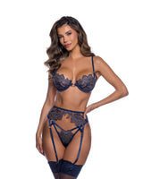 Roma Costume Astral Allure 3PC Garter LI1100 in Navy/Rose Gold;Roma Costume Astral Allure 3PC Garter LI1100 in Navy/Rose Gold back view;Roma Costume Astral Allure 3PC Garter LI1100 in Navy/Rose Gold;Roma Costume Astral Allure 3PC Garter LI1100 in Navy/Rose Gold back view