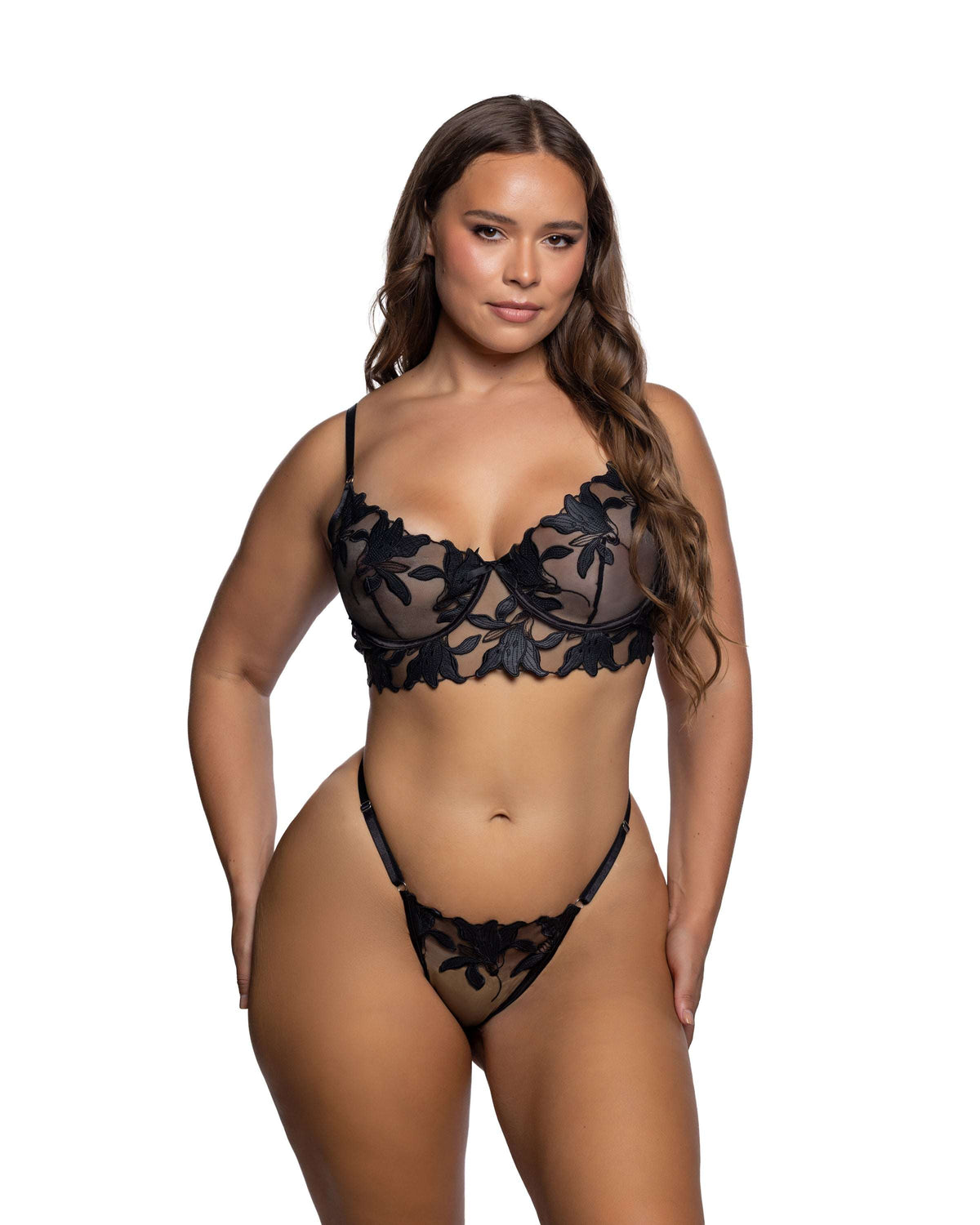 Roma Costume Satin Lily 2PC Bra Set LI1122 in Black;Roma Costume Satin Lily 2PC Bra Set LI1122 in Black back view;Roma Costume Satin Lily 2PC Bra Set LI1122 in Black;Roma Costume Satin Lily 2PC Bra Set LI1122 in Black back view
