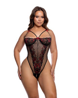 Roma Costume Metallic Rose Crotchless Teddy LI1140 in Black/Red;Roma Costume Metallic Rose Crotchless Teddy LI1140 in Black/Red back view;Roma Costume Metallic Rose Crotchless Teddy LI1140 in Black/Red;Roma Costume Metallic Rose Crotchless Teddy LI1140 in Black/Red back view