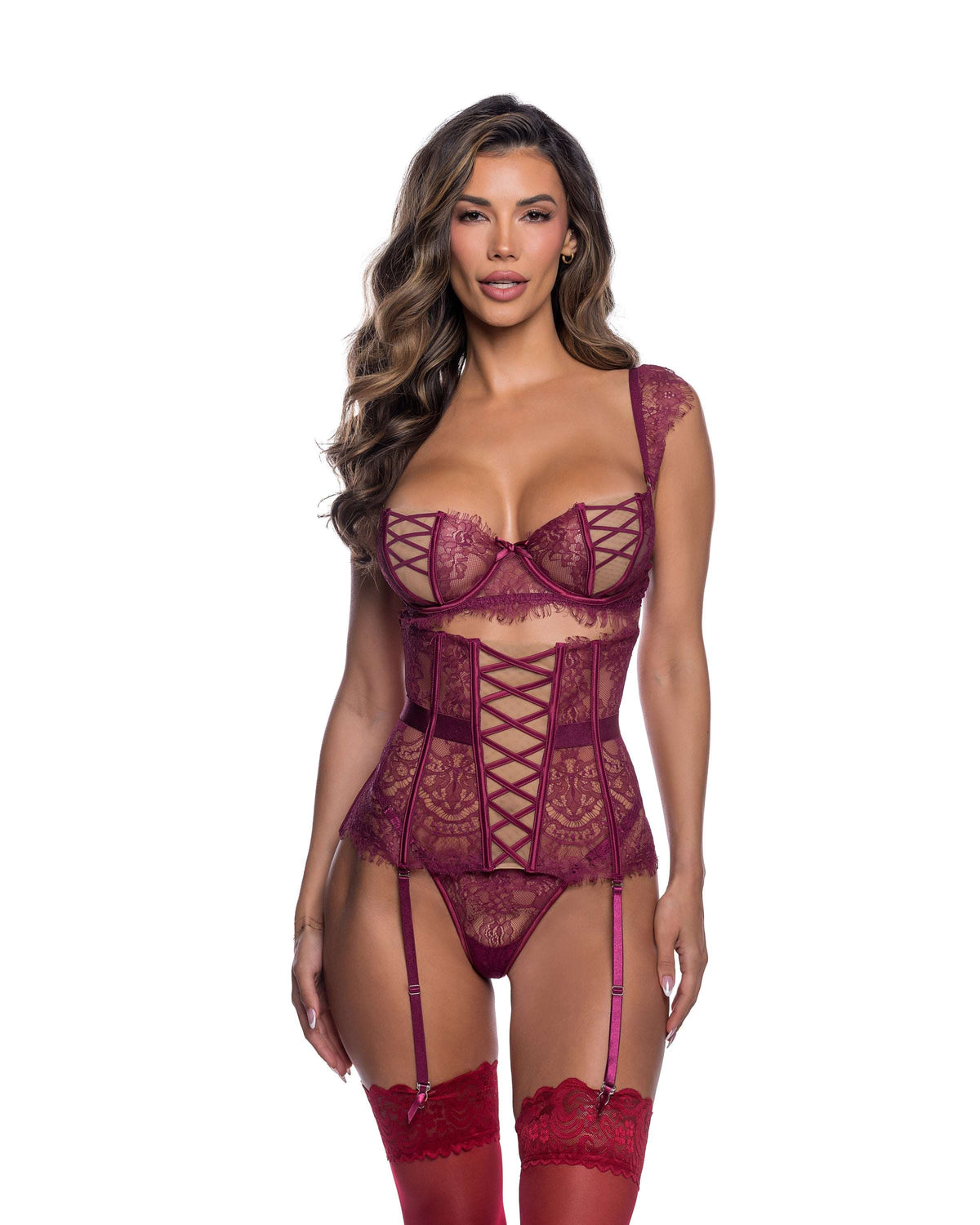 Roma Costume Sweet Temptation 3PC Garter Set LI1161 in Wine;Roma Costume Sweet Temptation 3PC Garter Set LI1161 in Wine