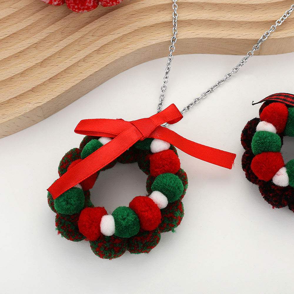 Bow Pom Pom Wreath Long Pendant Necklace - Madeline Love - Flyclothing LLC