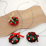 Bow Pom Pom Wreath Long Pendant Necklace - Madeline Love - Flyclothing LLC