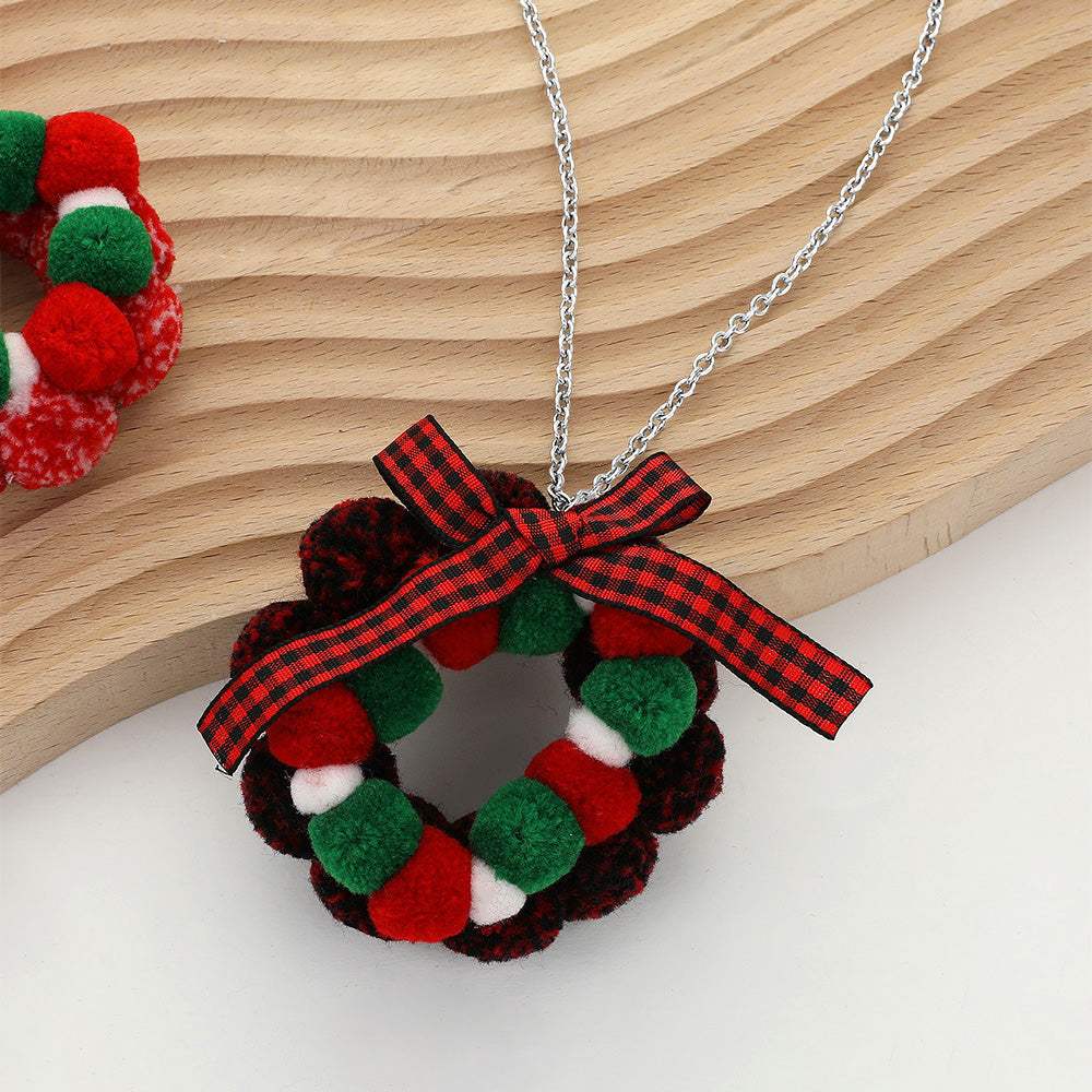 Bow Pom Pom Wreath Long Pendant Necklace - Madeline Love - Flyclothing LLC