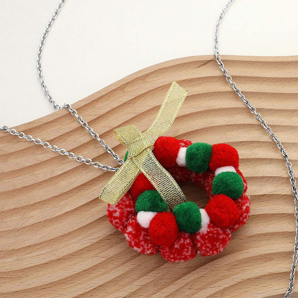 Bow Pom Pom Wreath Long Pendant Necklace - Madeline Love - Flyclothing LLC