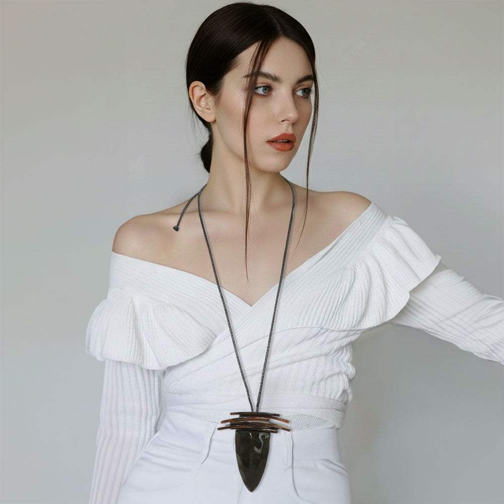 Layered Resin Cone Pendant Adjustable Long Necklace - Madeline Love - Flyclothing LLC