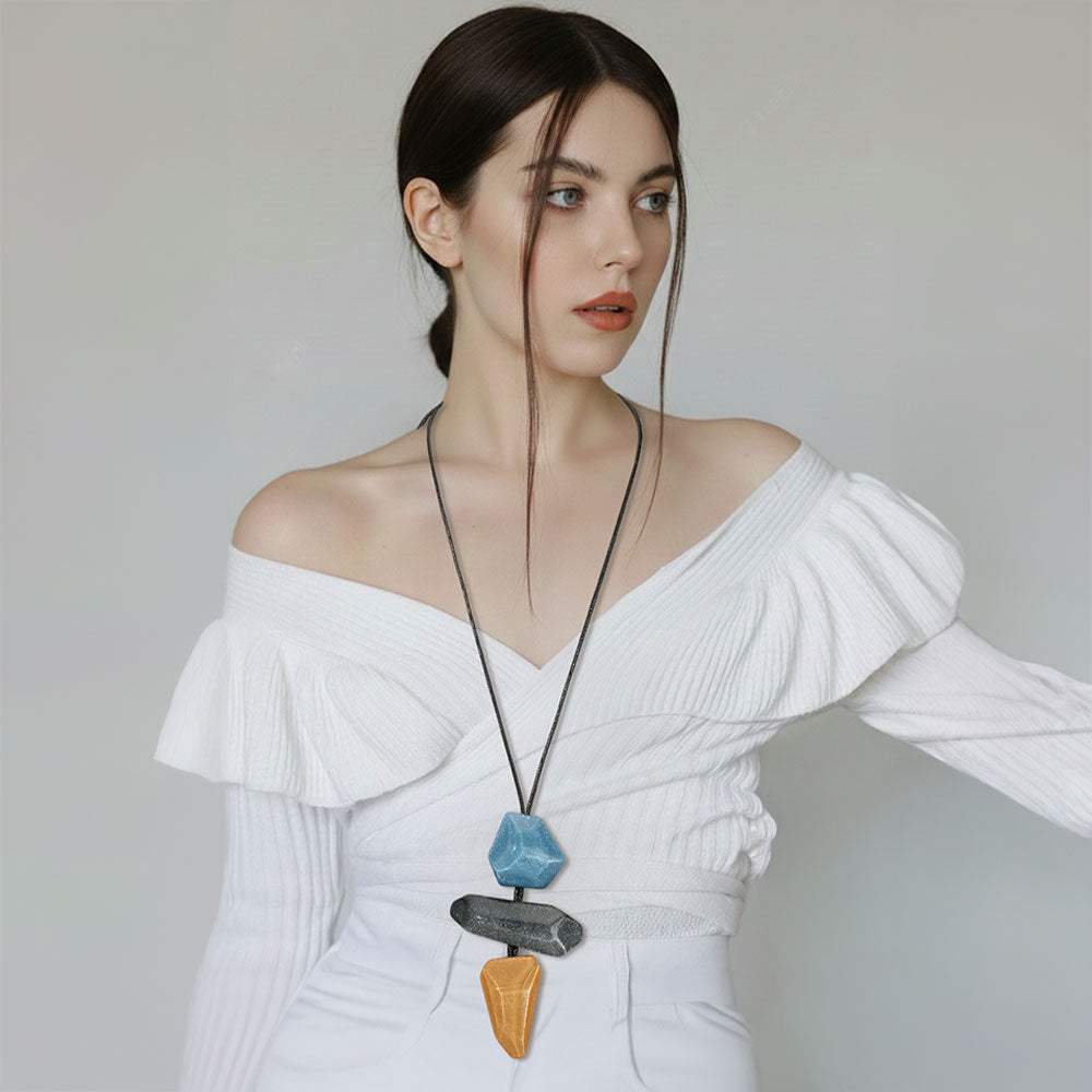 Geometric Stackable Resin Pendant Adjustable Long Necklace - Madeline Love - Flyclothing LLC