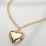 Puffy Metal Heart Pendant Long Necklace - Madeline Love - Flyclothing LLC