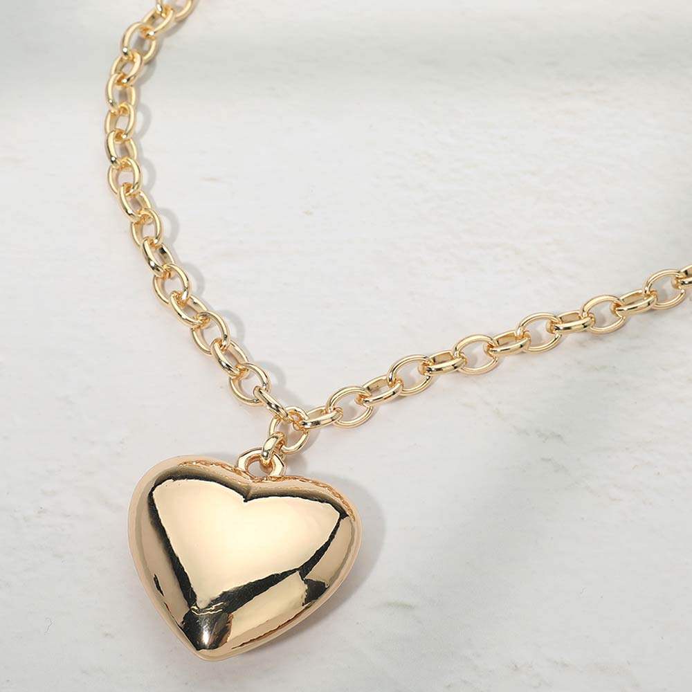 Puffy Metal Heart Pendant Long Necklace - Madeline Love - Flyclothing LLC