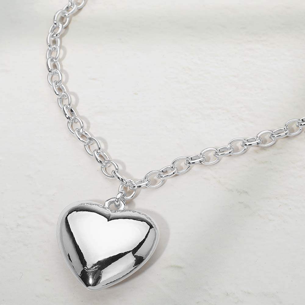 Puffy Metal Heart Pendant Long Necklace - Madeline Love - Flyclothing LLC