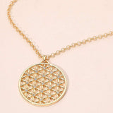Rhinestone Accented Geometric Floral Circle Pendant Long Necklace - Madeline Love - Flyclothing LLC