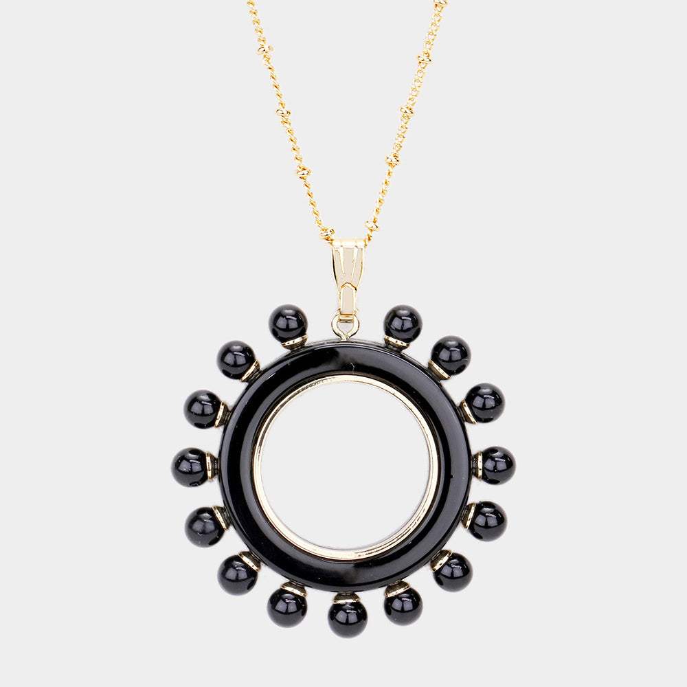 Pearl Detail Celluloid Acetate Open Circle Pendant Necklace - Madeline Love - Flyclothing LLC