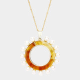 Pearl Detail Celluloid Acetate Open Circle Pendant Necklace - Madeline Love - Flyclothing LLC