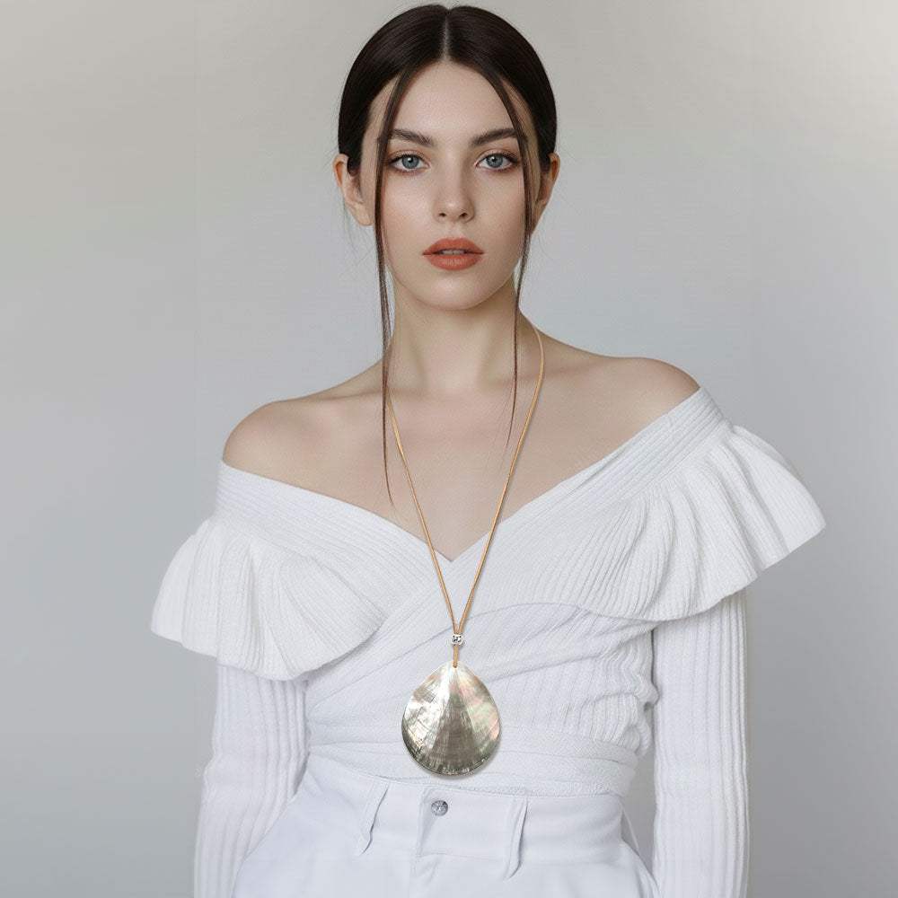 Abalone Teardrop Pendant Long Necklace - Madeline Love - Flyclothing LLC