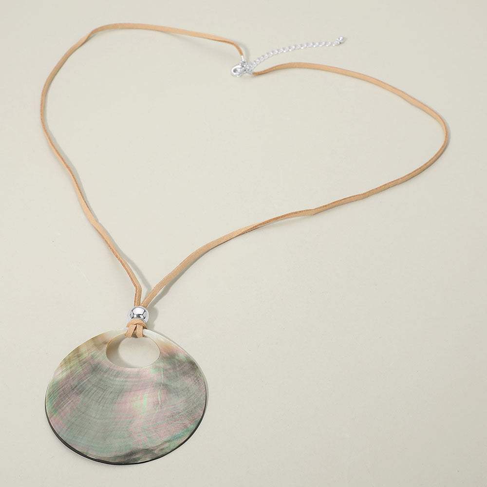 Abalone Organic Disc Pendant Long Necklace - Madeline Love - Flyclothing LLC