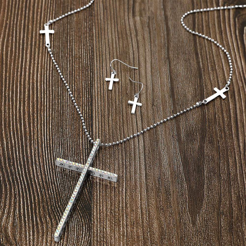Star Shaped Punched Stone Paved Cross Pendant Long Necklace - Madeline Love - Flyclothing LLC