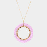 Raffia Trimmed Open Circle Pendant Long Necklace - Madeline Love - Flyclothing LLC