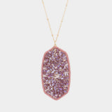 Beaded Raffia Wrapped Hexagon Pendant Long Necklace - Madeline Love - Flyclothing LLC