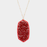 Beaded Raffia Wrapped Hexagon Pendant Long Necklace - Madeline Love - Flyclothing LLC