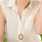 Cylinder Beaded Oval Ring Pendant Long Necklace - Madeline Love - Flyclothing LLC