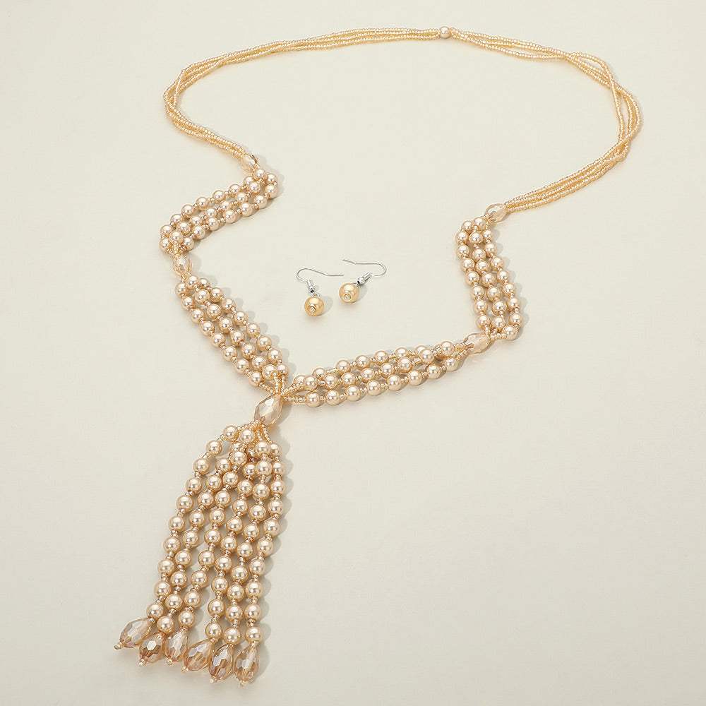 Pearl Beaded Tassel Long Necklace - Madeline Love - Flyclothing LLC