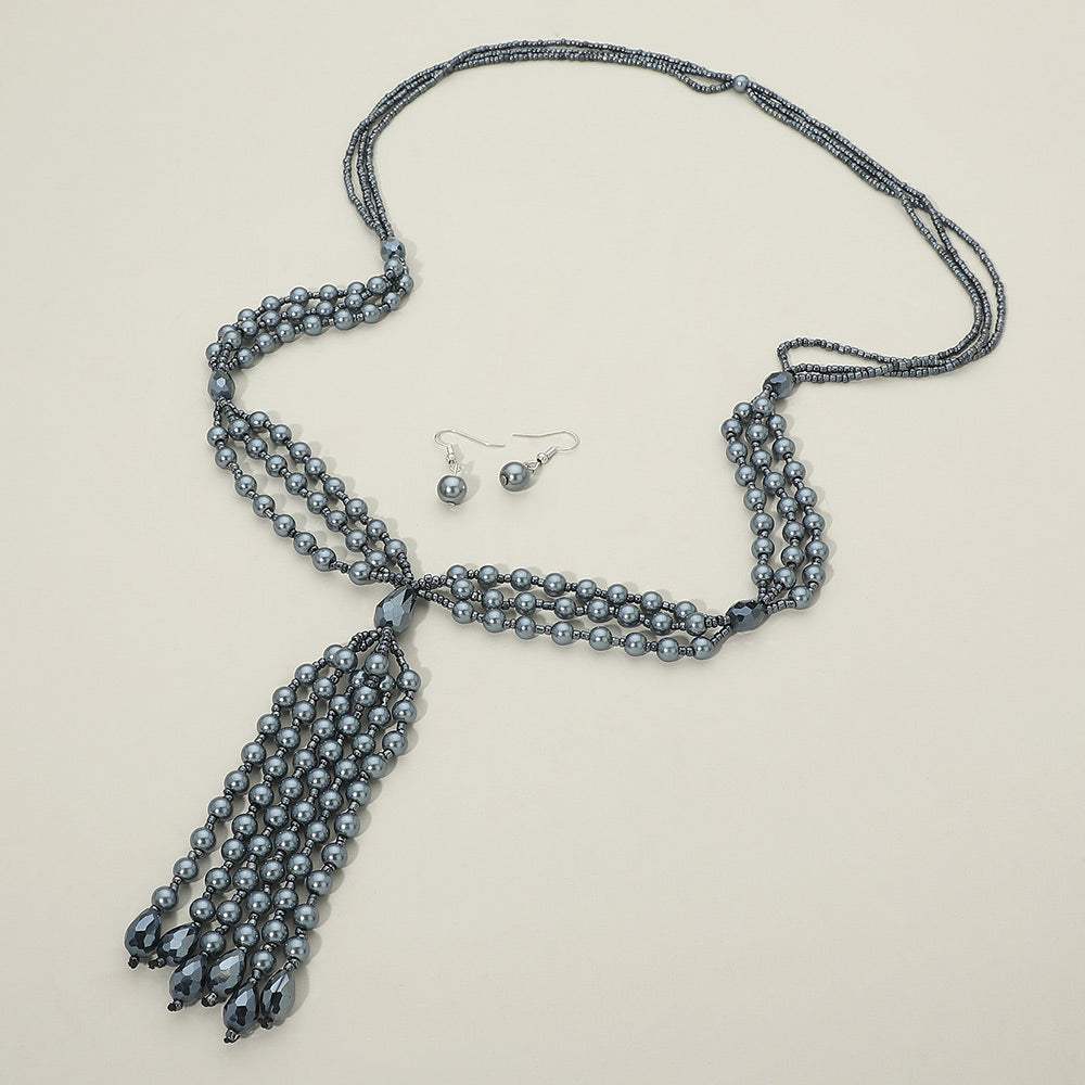Pearl Beaded Tassel Long Necklace - Madeline Love - Flyclothing LLC