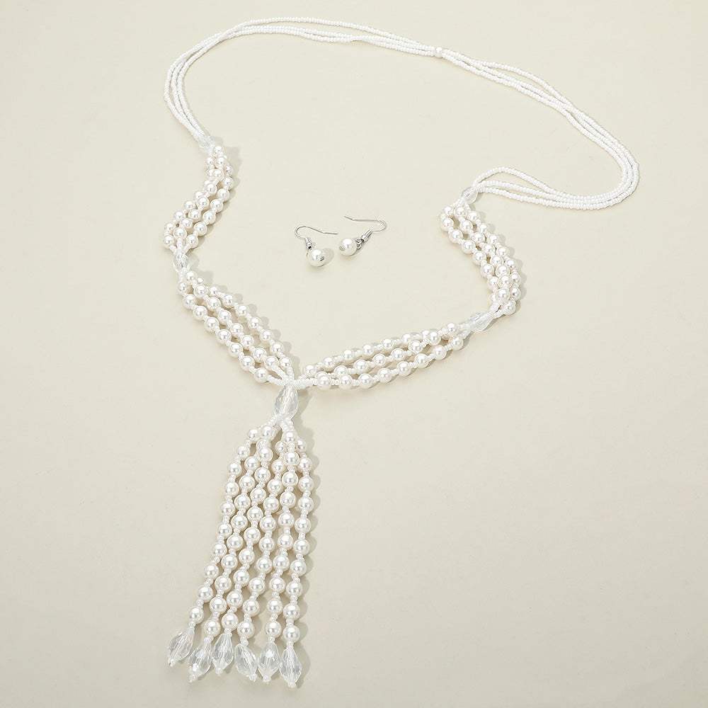 Pearl Beaded Tassel Long Necklace - Madeline Love - Flyclothing LLC