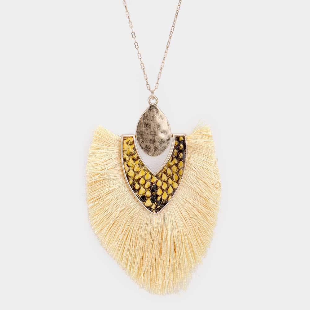 Snake Skin Tassel Pendant Long Necklace - Madeline Love - Flyclothing LLC