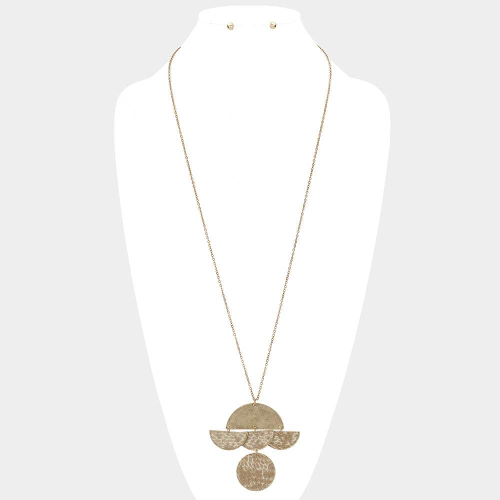 Geometric Patterned Metal Link Pendant Necklace - Madeline Love - Flyclothing LLC