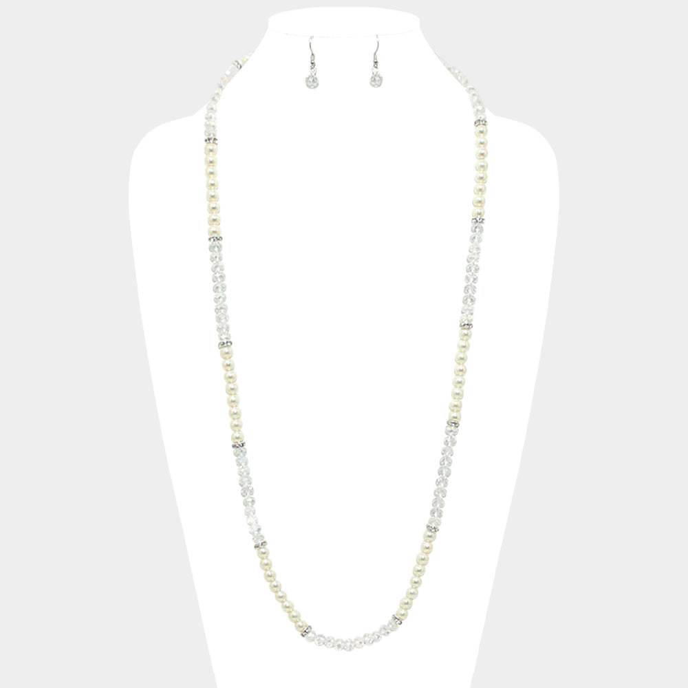 Metallic Bead & Pearl Long Necklace - Madeline Love - Flyclothing LLC