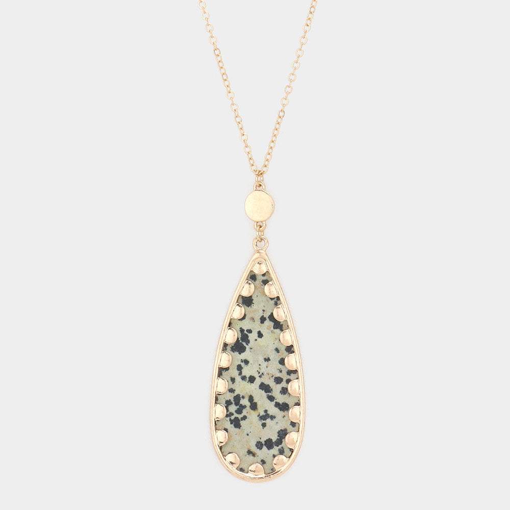 Semi Precious Teardrop Pendant Long Necklace - Madeline Love - Flyclothing LLC
