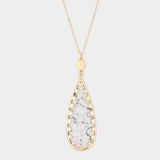 Semi Precious Teardrop Pendant Long Necklace - Madeline Love - Flyclothing LLC