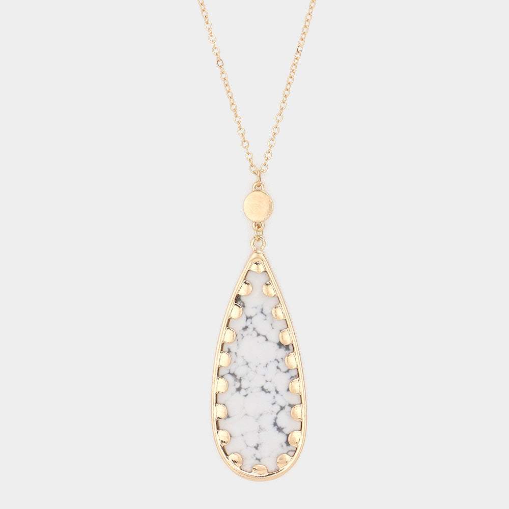 Semi Precious Teardrop Pendant Long Necklace - Madeline Love - Flyclothing LLC