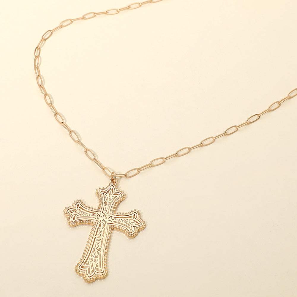 Metal Filigree Cross Pendant Long Necklace - Madeline Love - Flyclothing LLC