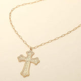 Metal Filigree Cross Pendant Long Necklace - Madeline Love - Flyclothing LLC