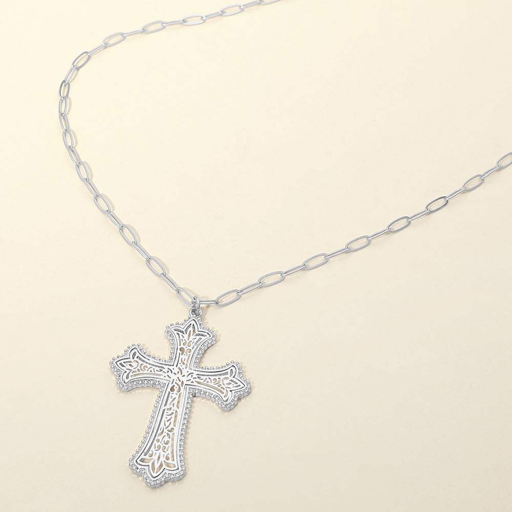 Metal Filigree Cross Pendant Long Necklace - Madeline Love - Flyclothing LLC