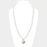 Metal Heart Pendant Pearl Long Necklace - Madeline Love - Flyclothing LLC