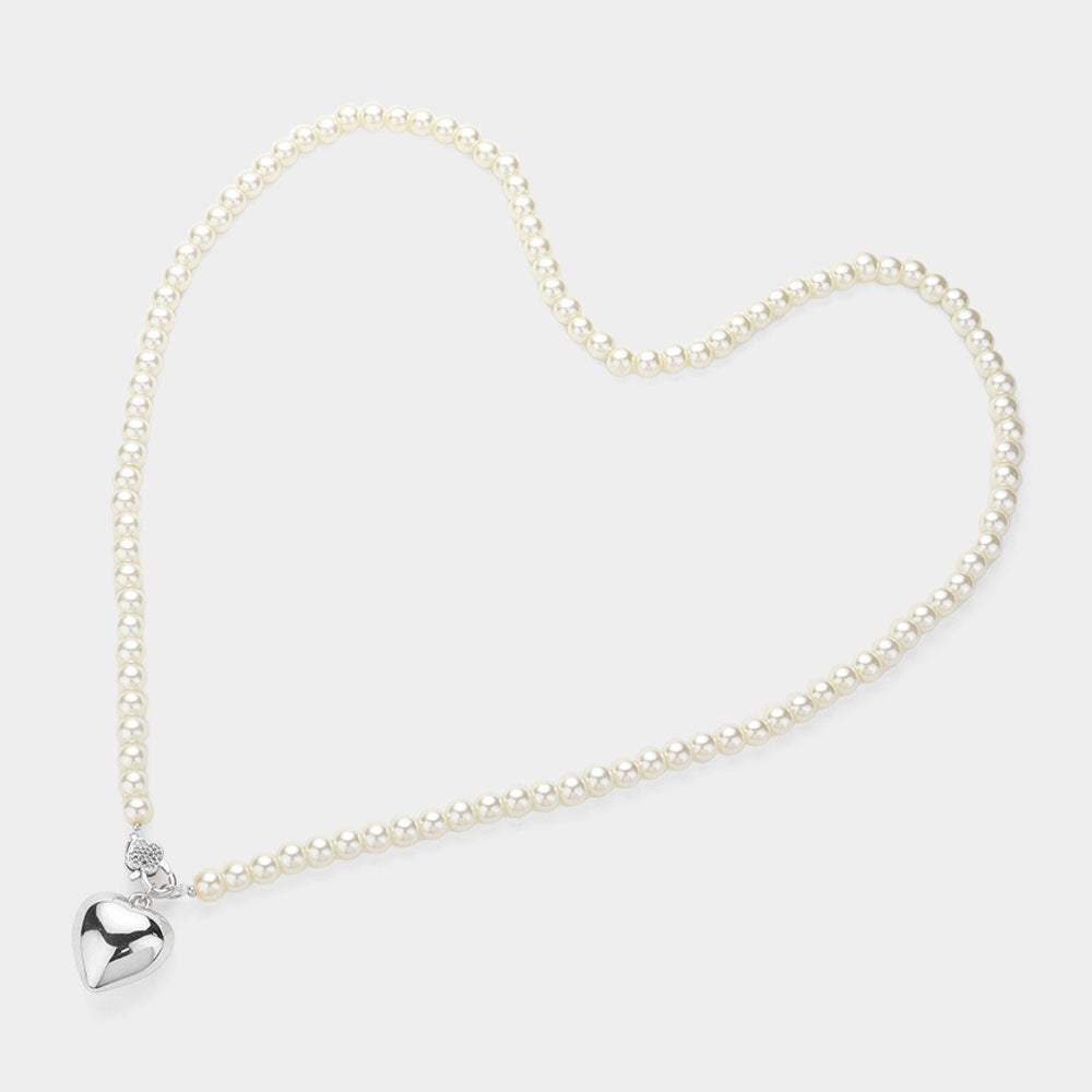 Metal Heart Pendant Pearl Long Necklace - Madeline Love - Flyclothing LLC