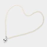 Metal Heart Pendant Pearl Long Necklace - Madeline Love - Flyclothing LLC
