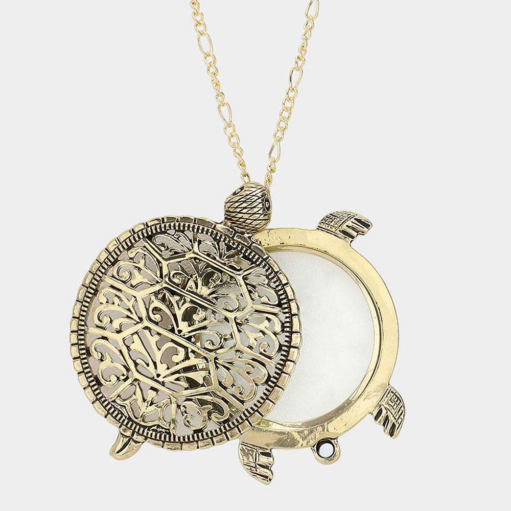 2-Layers Turtle Pendant with Glass Disc Necklace - Madeline Love - Flyclothing LLC