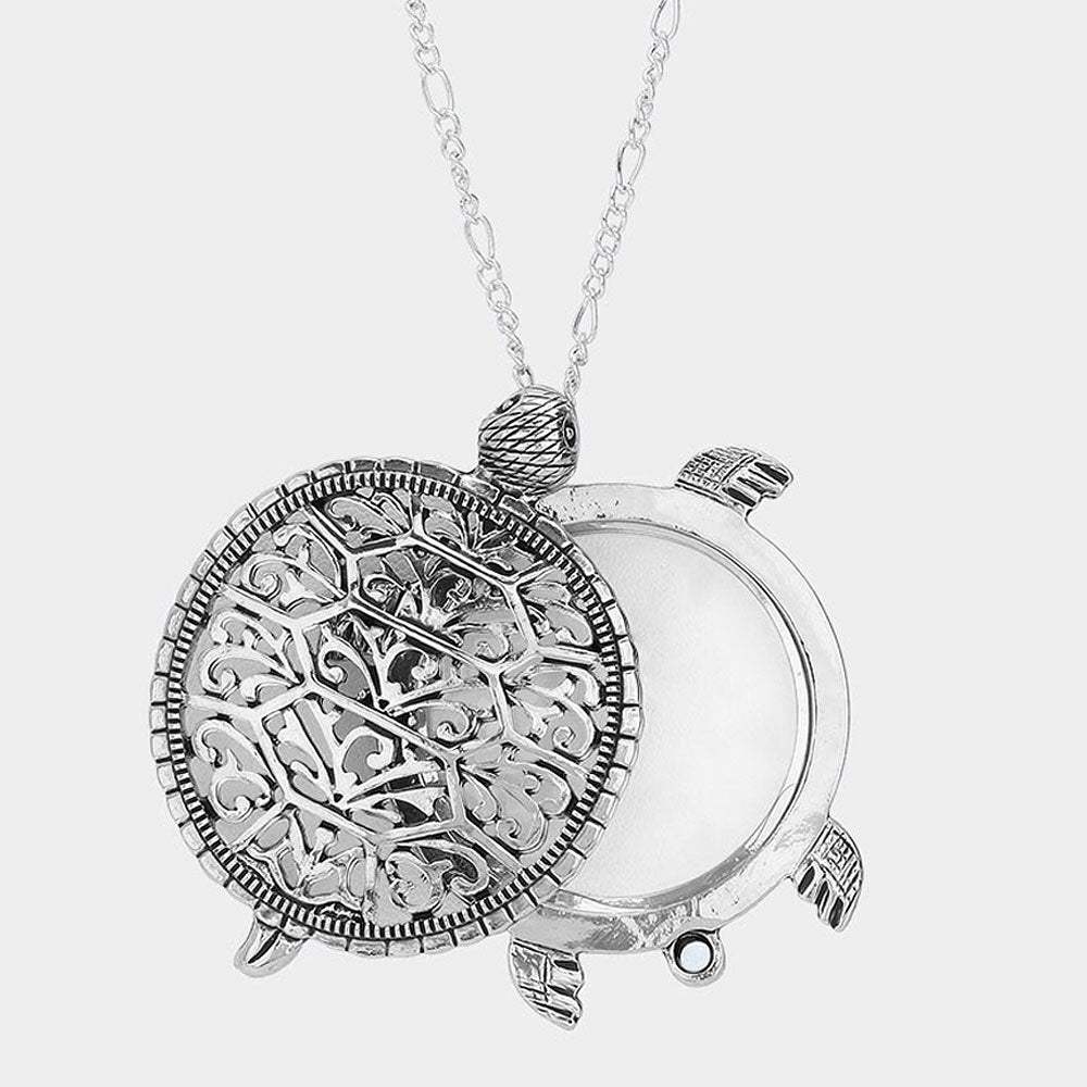 2-Layers Turtle Pendant with Glass Disc Necklace - Madeline Love - Flyclothing LLC