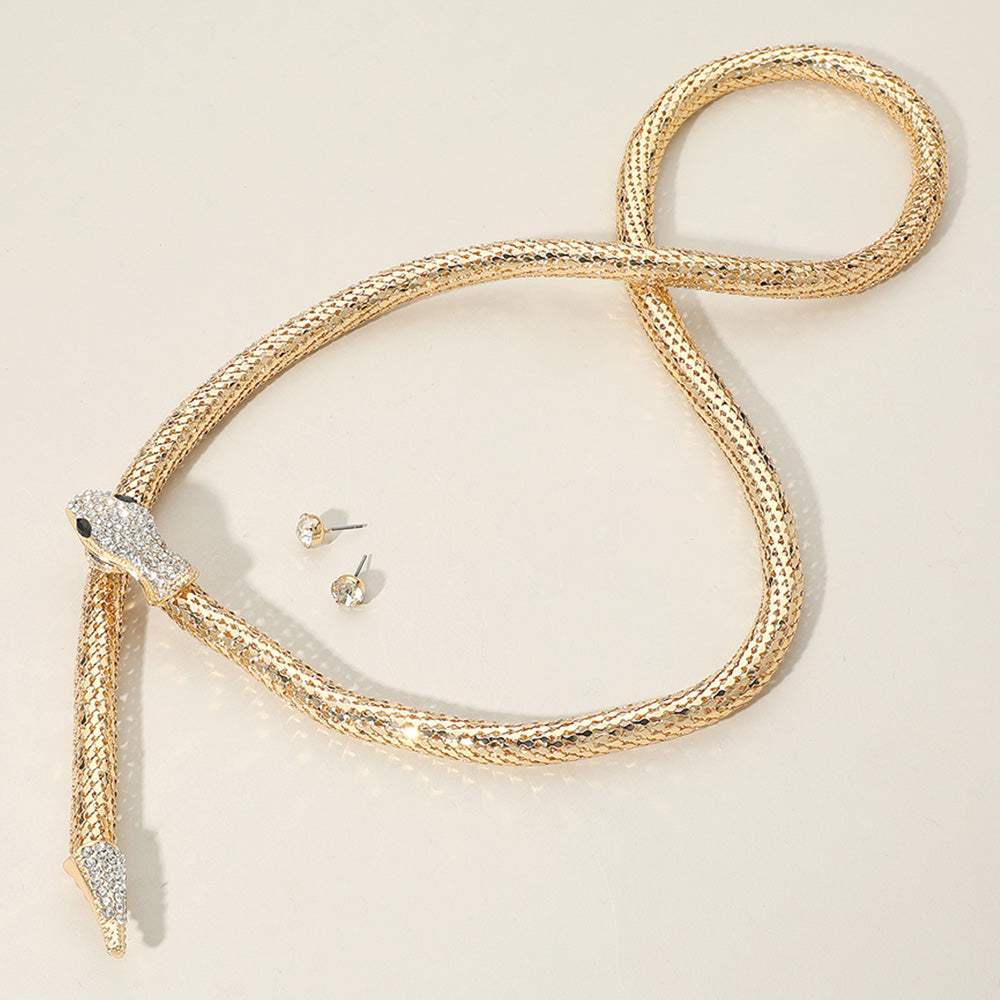 Rhinestone Studded Snake Magnetic Long Necklace - Madeline Love - Flyclothing LLC