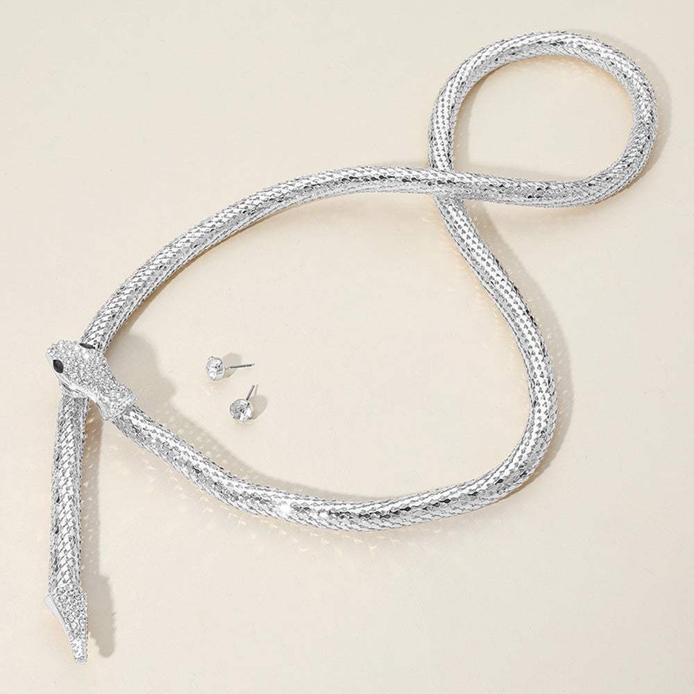 Rhinestone Studded Snake Magnetic Long Necklace - Madeline Love - Flyclothing LLC