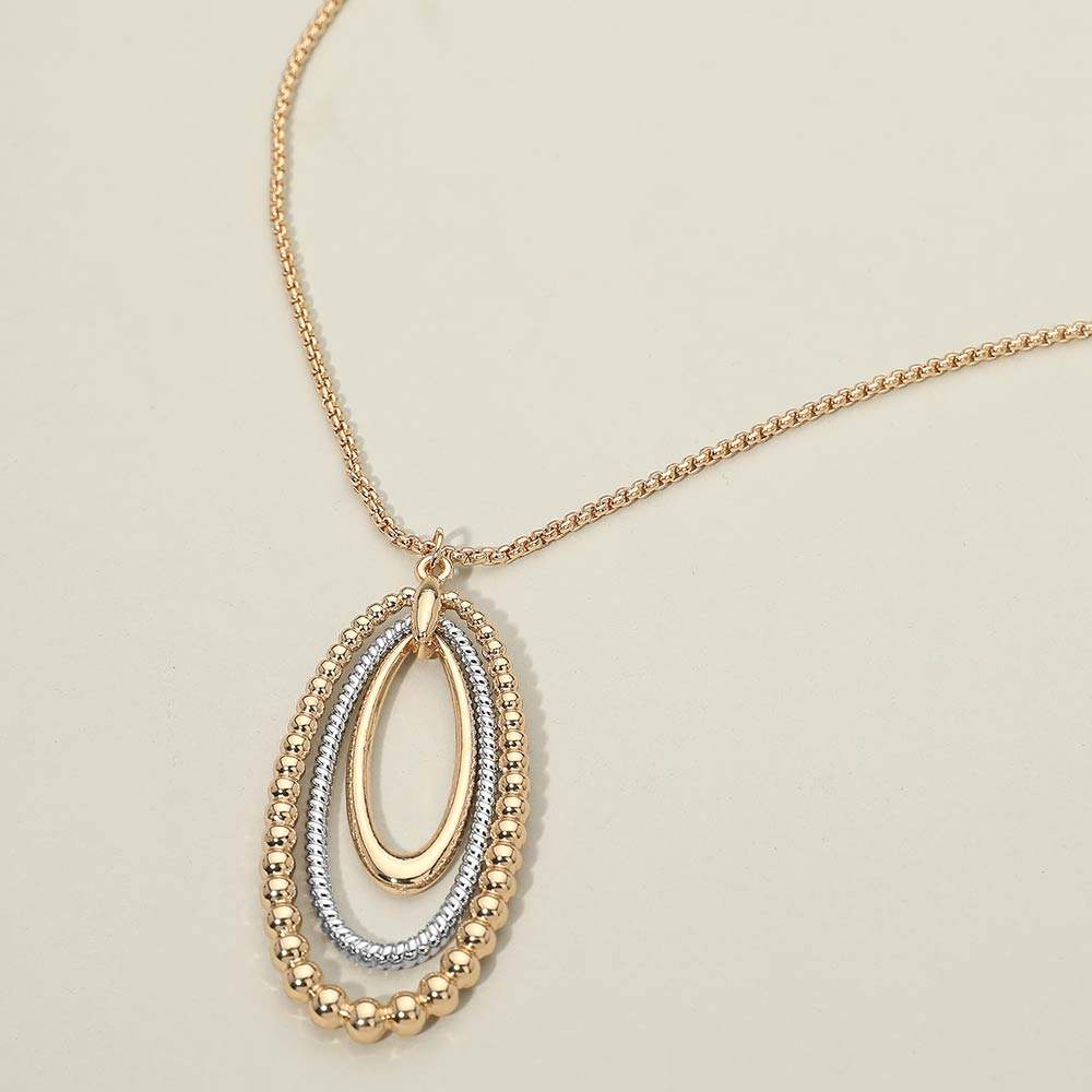 Two Tone Layered Bubble Oval Pendant Long Necklace - Madeline Love - Flyclothing LLC