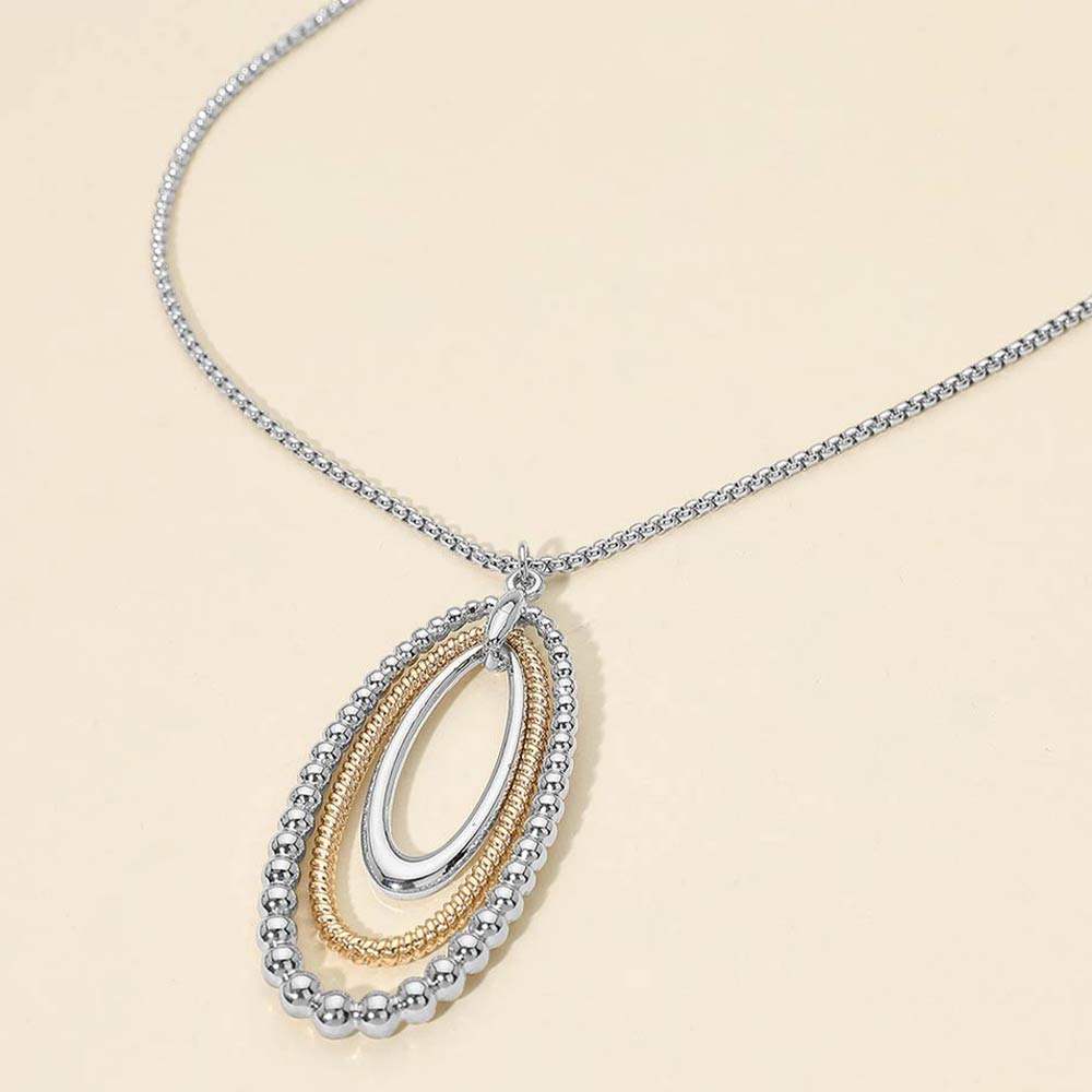 Two Tone Layered Bubble Oval Pendant Long Necklace - Madeline Love - Flyclothing LLC