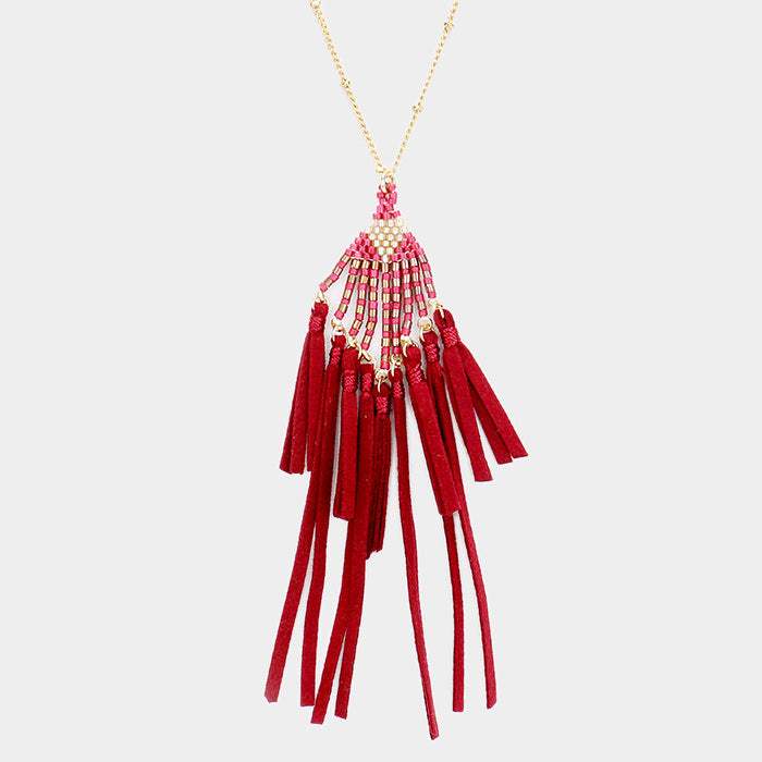 Bead Suede Tassel Pendant Necklace - Madeline Love - Flyclothing LLC