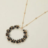 Metal Disc Faceted Beaded Open Ring Pendant Long Necklace - Madeline Love - Flyclothing LLC