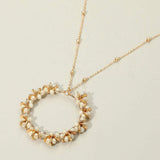 Metal Disc Faceted Beaded Open Ring Pendant Long Necklace - Madeline Love - Flyclothing LLC