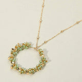 Metal Disc Faceted Beaded Open Ring Pendant Long Necklace - Madeline Love - Flyclothing LLC