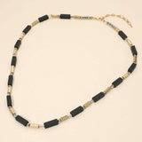 Structured Wooden Metal Bar Beaded Long Necklace - Madeline Love - Flyclothing LLC